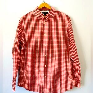 Banana Republic Non Iron Button Up Mens Sz Medium Cayenne Orange Slim Fit Check